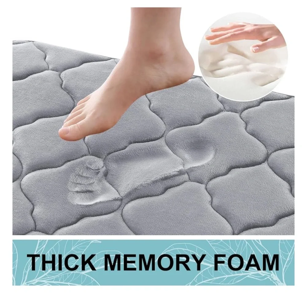 OLANLY Memory Foam Gray Bath Mat Rug 59x20, Ultra Soft & Absorbent Bathroom Rug